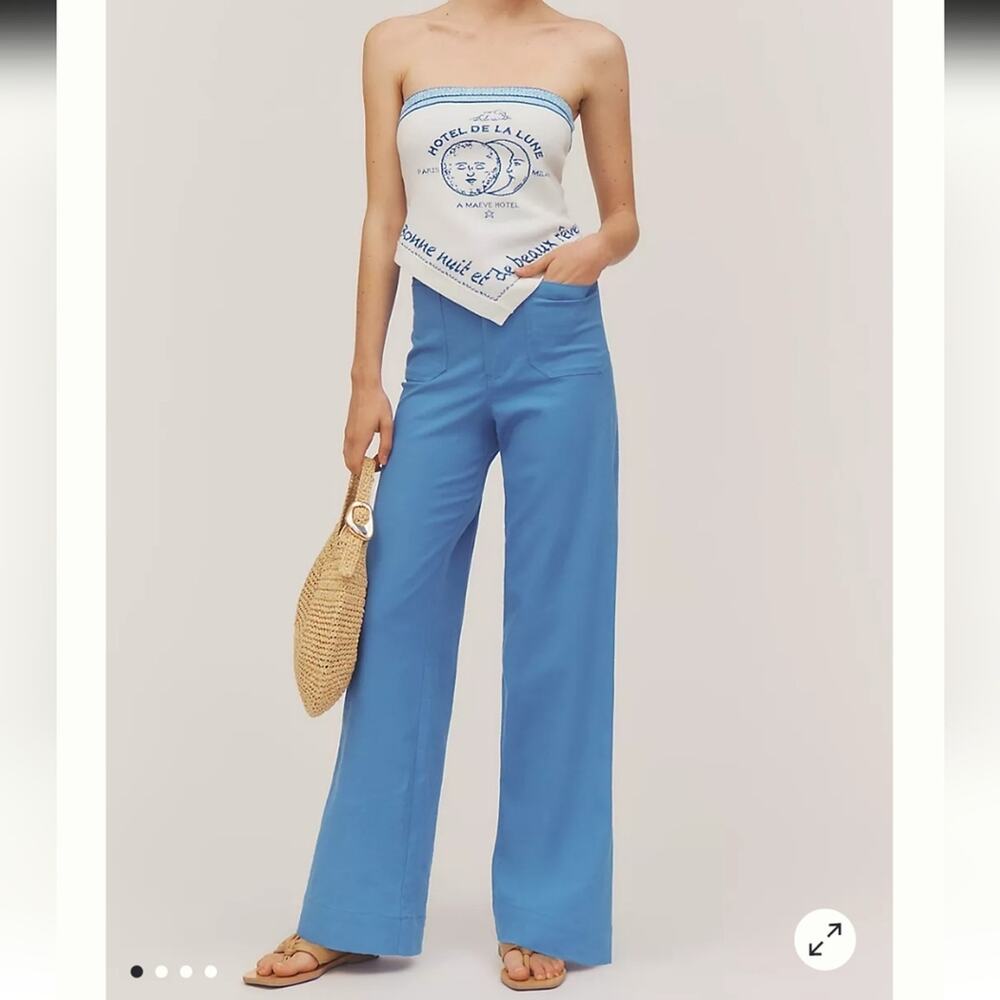 The Colette Beachy Linen Full-Length Wide-Leg Pants by Maeve Blue Corn Flower 32